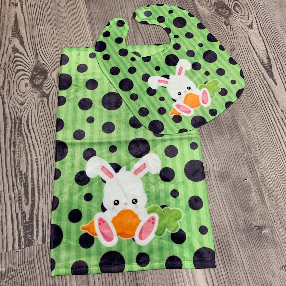 Minky Plush Bunny Bib & Burp Cloth Set